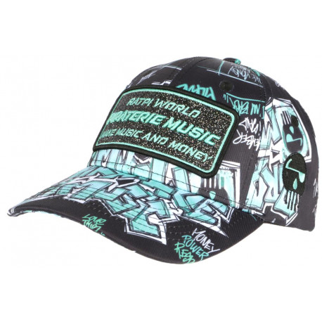 Casquette Piraterie Music Turquoise Noire Glitter Streetwear Baseball CASQUETTES Piraterie Music