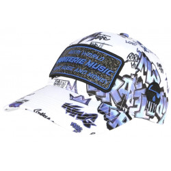 Casquette Piraterie Music Blanche et Bleue Glitter Streetwear Baseball Booba CASQUETTES Piraterie Music