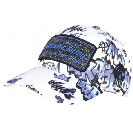 Casquette Piraterie Music Blanche et Bleue Glitter Streetwear Baseball Booba CASQUETTES Piraterie Music