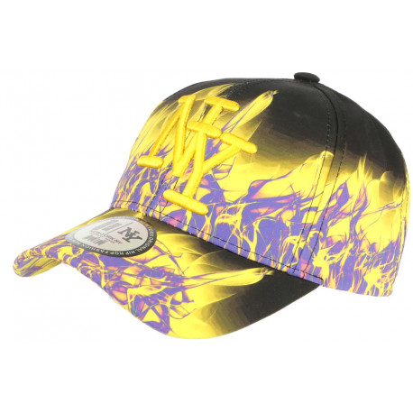 Casquette NY Jaune et Violette Design Streetwear Baseball Fire CASQUETTES Hip Hop Honour