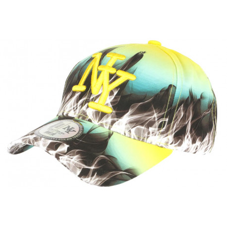 Casquette Enfant Jaune et Bleue Streetwear Fire NY Baseball de 7 a 11 ans Casquette Enfant Hip Hop Honour