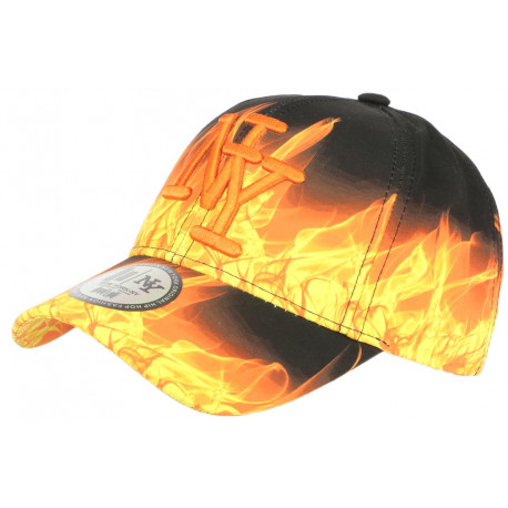 Casquette Enfant Orange et Noire Streetwear Fire NY Baseball de 7 a 11 ans Casquette Enfant Hip Hop Honour