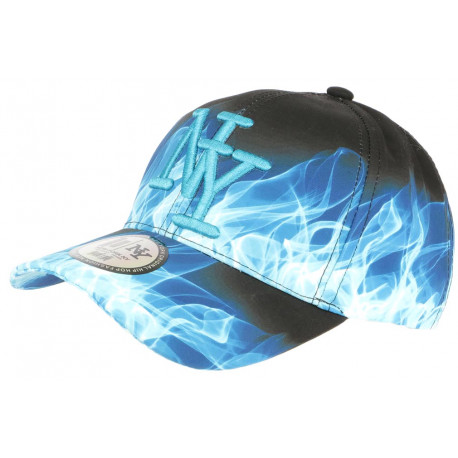 Casquette Enfant Bleue et Noire Streetwear Fire NY Baseball de 7 a 11 ans Casquette Enfant Hip Hop Honour