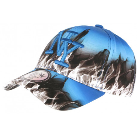 Casquette NY Bleue et Noire Flammes Imprimé Streetwear Baseball Fire ANCIENNES COLLECTIONS divers