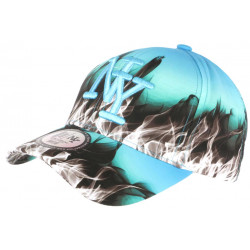 Casquette NY Turquoise et Noire Flammes Print Streetwear Baseball Fire ANCIENNES COLLECTIONS divers