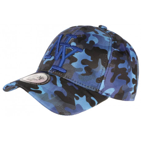 Casquette Enfant Camouflage Bleue et Noire NY Baseball Kyska 7 a 12 ans Casquette Enfant Hip Hop Honour