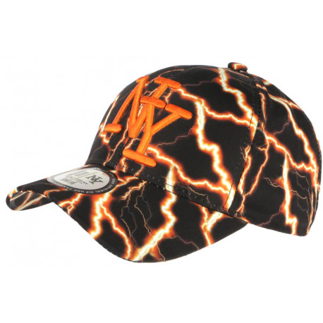 Casquette Enfant Orange et Noire Design Eclairs Baseball Stormy 7 a 12 ans Casquette Enfant Hip Hop Honour