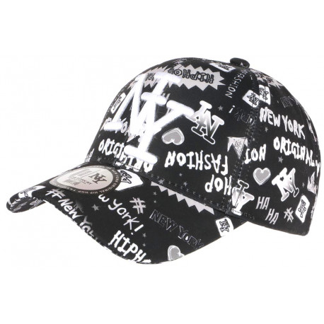 Casquette NY Noire et Blanche Design Original Cartoon Pop Baseball CASQUETTES Hip Hop Honour