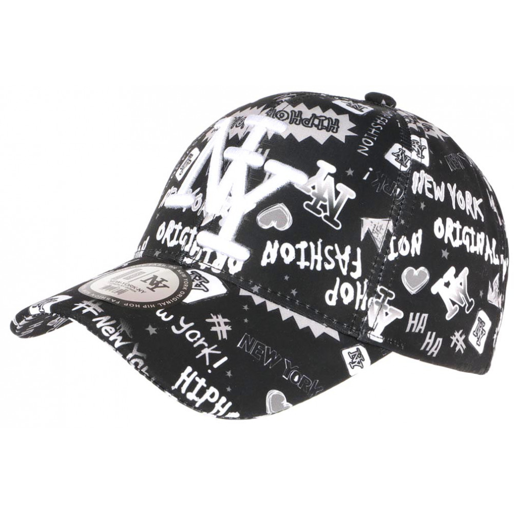 Hip Hop Honour Berretto Unisex NY Pop Art - Nero E Rosso Con Ricamo 3D, Visiera Piatta