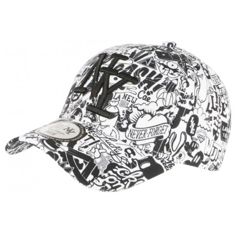 Casquette NY Blanche et Noire Originale Look Cartoons Pop Baseball ANCIENNES COLLECTIONS divers