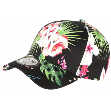 Casquette Enfant Noire Fleurs Roses Tropicales Baseball NY Phuket de 7 a 12 ans ANCIENNES COLLECTIONS divers