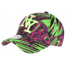 Casquette Enfant Vert Fluo et Rose Design Ethnique NY Baseball Waxa de 7 a 11 ans Casquette Enfant Hip Hop Honour