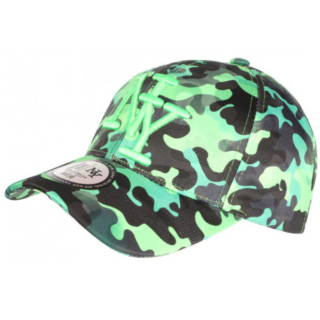 Casquette Enfant Camouflage Verte et Grise NY Baseball Kyska 7 a 12 ans Casquette Enfant Hip Hop Honour