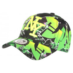 Casquette NY Vert Fluo et Noire Design Fun Streetwear Baseball Larsy CASQUETTES Hip Hop Honour