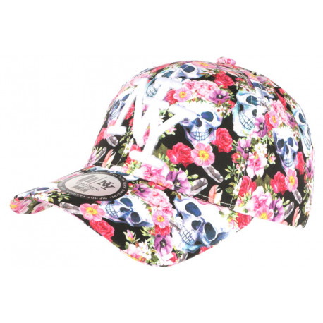 Casquette Enfant Tête de Mort Fleurs Rouges NY Skull Baseball de 7 a 11 ans Casquette Enfant Hip Hop Honour