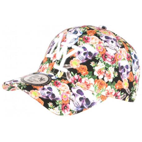 Casquette NY Têtes de Mort et Fleurs Oranges Baseball Skull CASQUETTES Hip Hop Honour