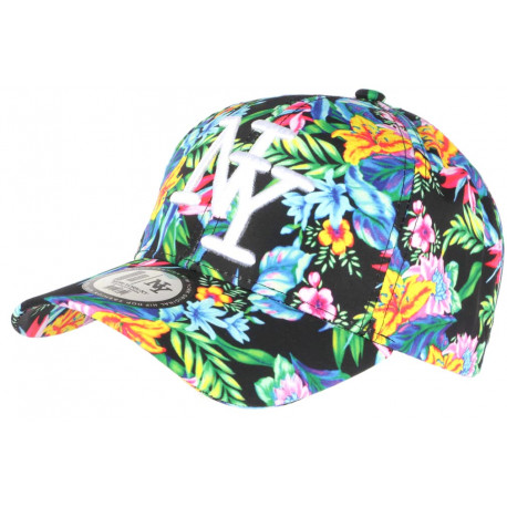 Casquette NY Bleue et Noire Fleurs Tropicales Tendance Baseball Phuket CASQUETTES Hip Hop Honour