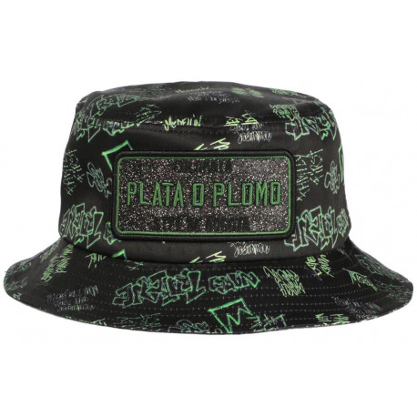 Chapeau Bob Plata o Plomo Noir et Vert Strass Streetwear Colombia Baseball BOB SKR