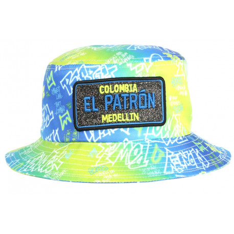 Chapeau Bob El Patron Jaune Fluo et Bleu Strass Streetwear Medellin BOB SKR