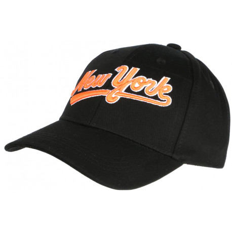 Casquette NY Orange et Noire Vintage en Coton Custom Baseball CASQUETTES Nyls Création