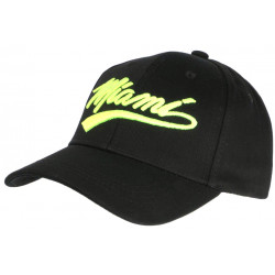 Casquette Miami Jaune Fluo et Noire Vintage en Coton Custom Baseball CASQUETTES Nyls Création