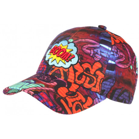 Casquette Rouge et Bleue Pop Art Design Original Boom Baseball CASQUETTES Nyls Création