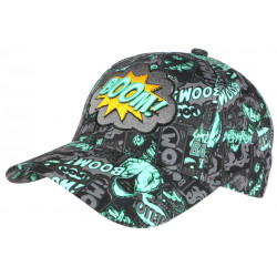 Casquette Turquoise et Grise Pop Art Imprimé Original Boom Baseball CASQUETTES Nyls Création