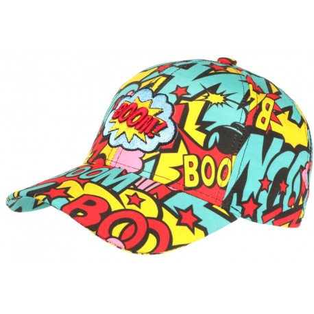 Casquette Enfant Verte Jaune Pop Art Boom Baseball de 7 à 11 ans Casquette Enfant Nyls Création