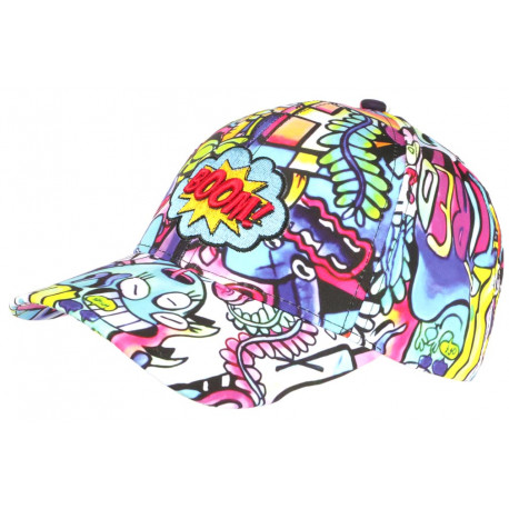 Casquette Enfant Rose et Bleue Originale Pop Art Boom Baseball de 7 à 11 ans Casquette Enfant Nyls Création