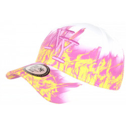 Casquette Enfant Rose et Jaune Streetwear Fire NY Baseball de 7 a 11 ans Casquette Enfant Hip Hop Honour