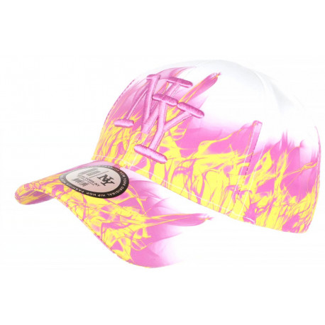 Casquette Enfant Rose et Jaune Streetwear Fire NY Baseball de 7 a 11 ans Casquette Enfant Hip Hop Honour