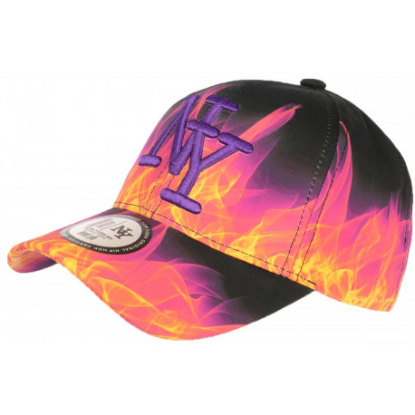 Casquette Enfant Violette et Jaune Streetwear Fire NY Baseball de 7 a 11 ans Casquette Enfant Hip Hop Honour