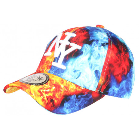 Casquette NY Bleue et Orange Print Flammes Streetwear Baseball Fire CASQUETTES Hip Hop Honour