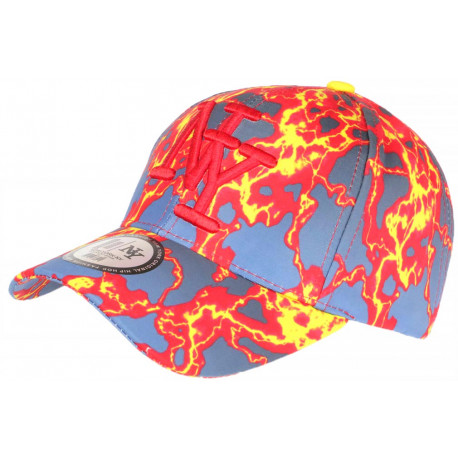 Casquette NY Rouge et Grise Print Eclairs Streetwear Baseball Stormy CASQUETTES Hip Hop Honour