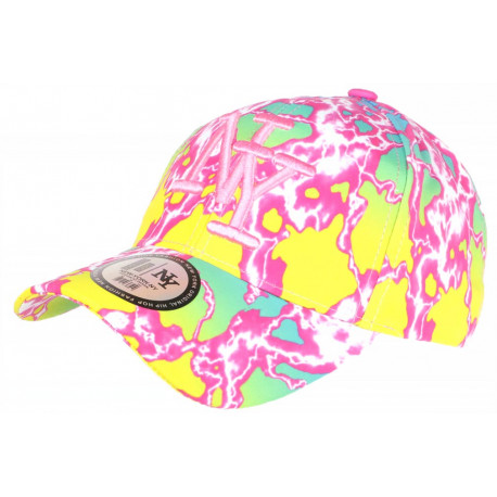 Casquette NY Rose et Jaune Design Eclairs Streetwear Baseball Stormy CASQUETTES Hip Hop Honour