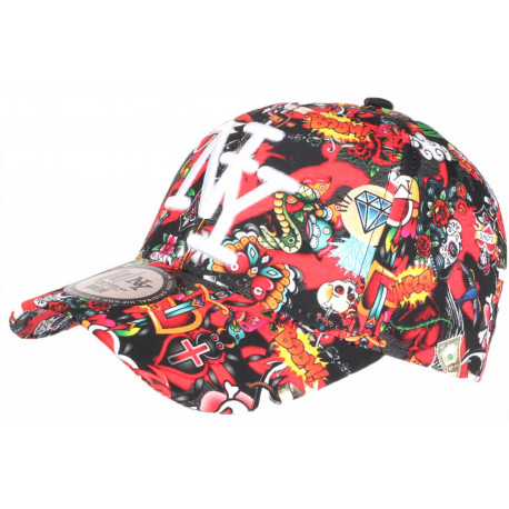 Casquette Enfant Rouge Tête de Mort Print Cartoon NY Skull de 7 a 11 ans Casquette Enfant Hip Hop Honour