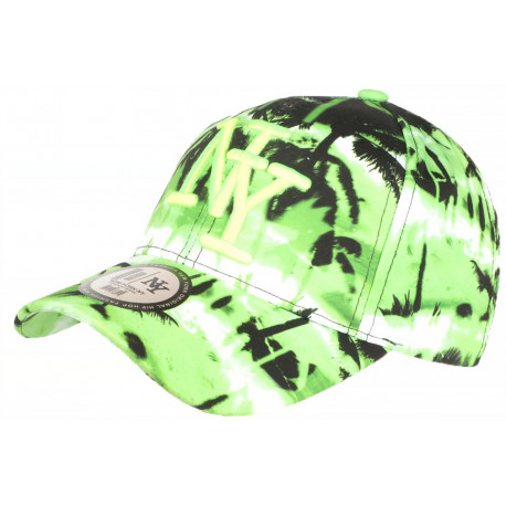 Casquette Enfant Verte et Blanche Print Palmiers NY Baseball Sunrise 7 a 12 ans Casquette Enfant Hip Hop Honour