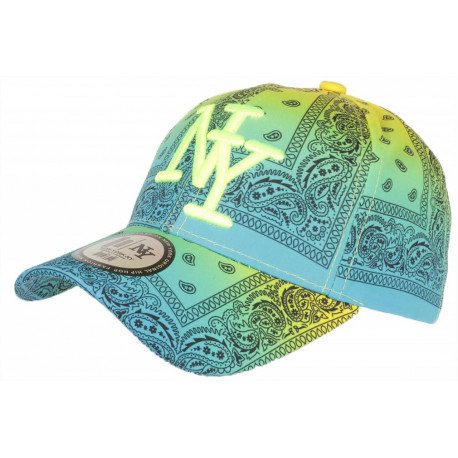 Casquette Enfant Bandana Bleue et Jaune Fluo NY Baseball de 7 à 11 ans Casquette Enfant Hip Hop Honour