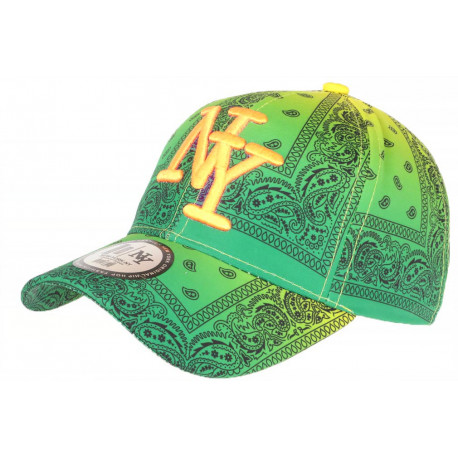 Casquette Enfant Bandana Verte et Orange Fluo NY Baseball de 7 à 11 ans Casquette Enfant Hip Hop Honour