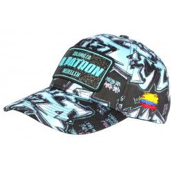 Casquette El Patron Bleu Turquoise et Noire Strass Streetwear Colombia CASQUETTES SKR