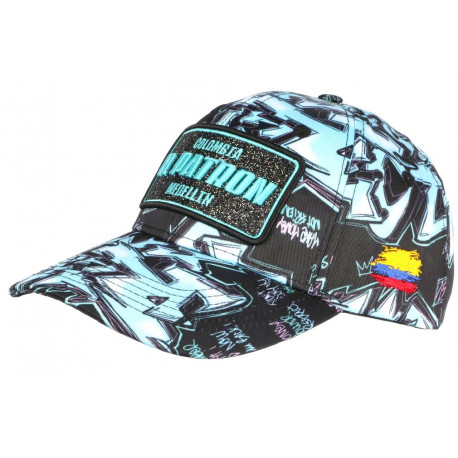 Casquette El Patron Bleu Turquoise et Noire Strass Streetwear Colombia CASQUETTES SKR