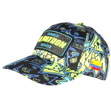 Casquette El Patron Fluo Jaune et Bleue Strass Streetwear Colombia CASQUETTES SKR