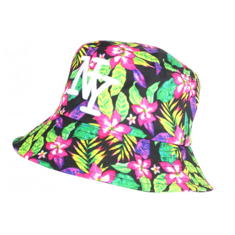 Chapeau Bob NY Fleurs Roses et Vertes Tropicales Bali BOB Hip Hop Honour