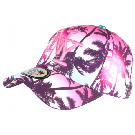 Casquette Enfant Rose et Bleue Palmiers Tropicaux NY Sunrise 7 a 12 ans Casquette Enfant Hip Hop Honour