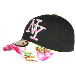 Casquette NY Noire Fleurs Roses Tropicale Baseball Fashion Gili CASQUETTES Hip Hop Honour