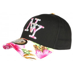 Casquette Enfant Rose et Noire a Fleurs Gili NY Baseball de 7 a 12 ans Casquette Enfant Hip Hop Honour