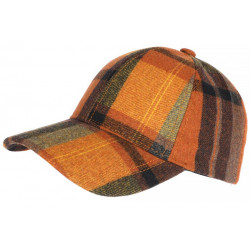 Casquette Laine Orange et Marron a Carreaux Baseball Volga CASQUETTES Nyls Création