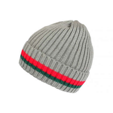 Bonnet Gris Rouge et Vert Fashion en Laine Doublure Polaire Luzzi BONNETS Nyls Création