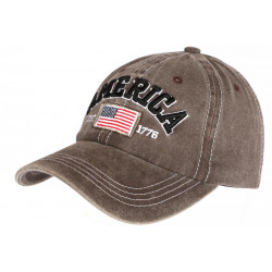 Casquette America Marron Drapeau USA Vintage Baseball CASQUETTES Nyls Création