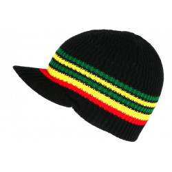 Bonnet Casquette Rasta Noir et Jaune en Laine Jamaique BONNETS Nyls Création